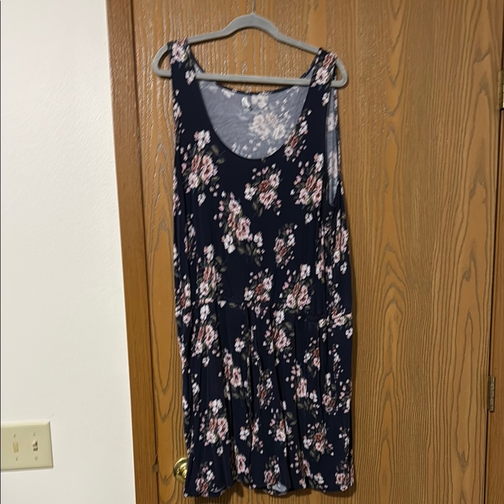 Blue and Pink Sleeveless Jumpsuit with Floral Print